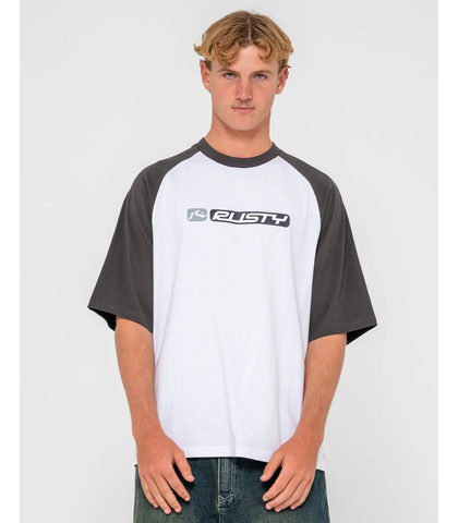 RUSTY MENS BUBBLE RAGLAN S/S TEE - WHITE
