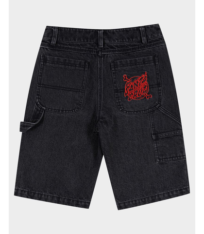 SANTA CRUZ BOYS CROSSBONE DOT MONO JEAN SHORTS - WASHED BLACK