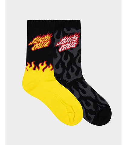SANTA CRUZ BOYS FLAMING STACK CREW SOCK 2 PACK - YELLOW/ BLACK