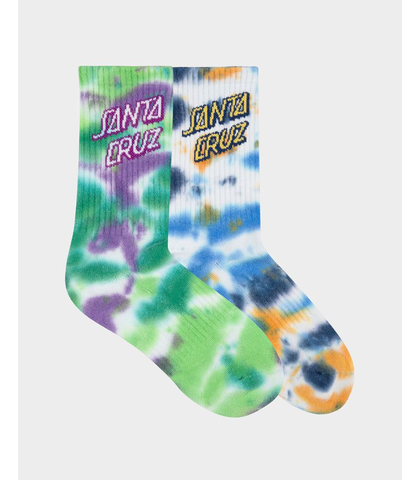 SANTA CRUZ BOYS STACK STRIP CREW SOCK 2 PACK - BLUE TIEDYE