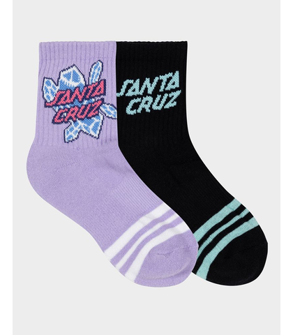 SANTA CRUZ GIRLS CRYSTAL STACK MID SOCK 2 PACK - LAVENDER / BLACK