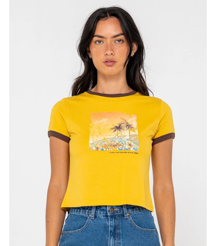 RUSTY LADIES LA CABANA CONTRAST RINGER MINI TEE 