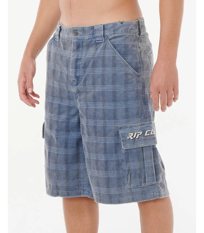 RIPCURL MENS CORD CHECK CARGO SHORT - BLUEFIN