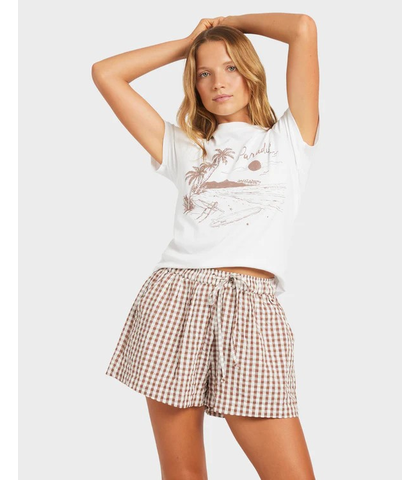 ROXY LADIES DELILILAH CHECK SHORT - COCONUT