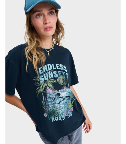 ROXY LADIES SUNNY O/SIZED STONE WASH TEE - BLACK