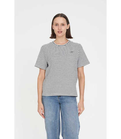 HUFFER LADIES AFFIE STRIPE CLASSIC TEE - CHALK / BLACK