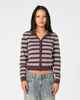 RUSTY LADIES EXTRA CREDIT BUTTON UP CARDIGAN - BURGANDY STRIPE