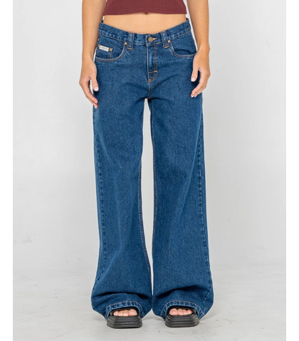 RUSTY LADIES WENDY WIDE LEG LOW RISE JEAN - DEEP SEA BLUE