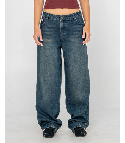 RUSTY LADIES ROXANNE BAGGY LOW RISE JEAN - DARK N DIRTY