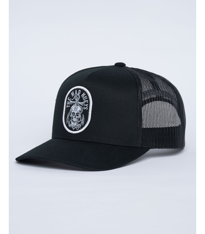 MAD HUEYS ROPE SKULL ANCHOR TWILL TRUCKER CAP - BLACK