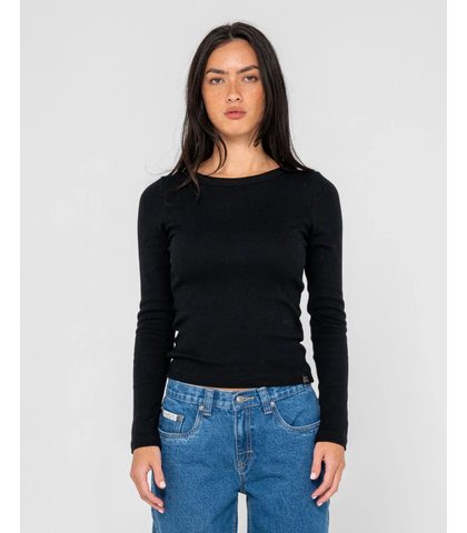RUSTY LADIES ESSENTIALS L/S FITTED TEE - BLACK