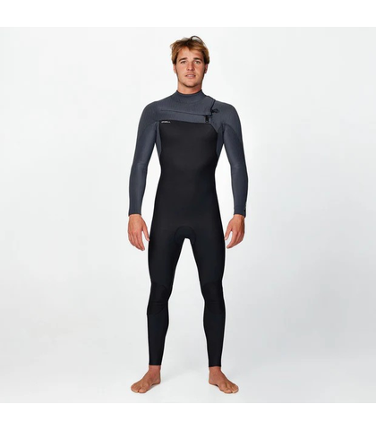 O'NEILL MENS 4/3 HYPREFREAK CHEST ZIP STEAMER - BLK/ TEMPERED STEEL