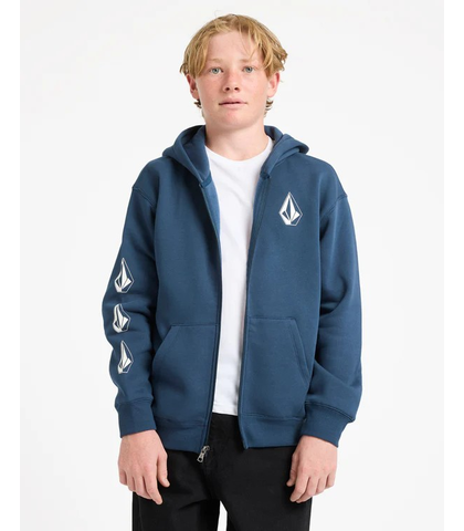 VOLCOM BOYS ICONIC STONE ZIP UP HOOD - INDIGO