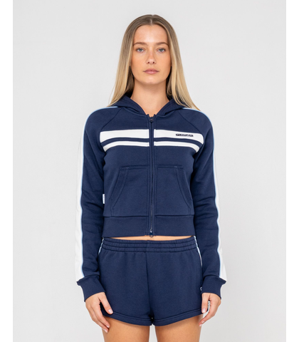 RUSTY LADIES RETRO LINES ZIP THRU HOODY - NAVY BLUE