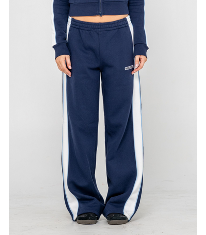RUSTY LADIES RETRO LINES WIDE LEG TRACKPANT - NAVY BLUE