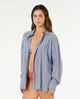 RUSTY LADIES BEACH DAYS PINSTRIPE SHIRT - DUSTY BLUE