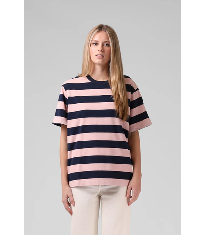 RPM LADIES STRIPE OVERSIZE TEE - PINK / BLACK