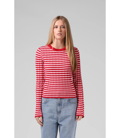 RPM LADIES STRIPE KNITTED L/S TEE - RED