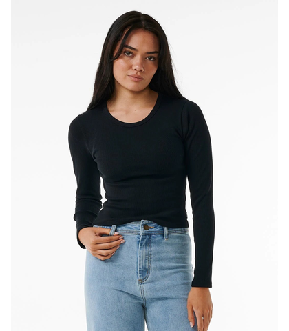 RIPCURL LADIES CLASSIC RIBBEB L/S TEE - BLACK