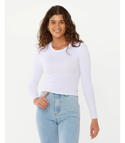 RIPCURL LADIES CLASSIC RIBBED L/S TEE - OPTICAL WHITE