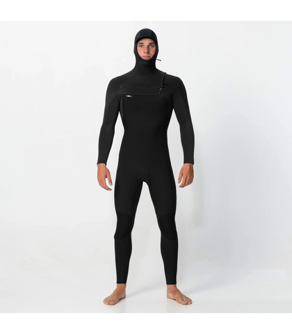 O'NEILL MENS 5/4+ HOODED HYPERFREAK CHESTZIP STEAMER - BLACK