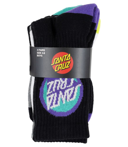 SANTA CCRUZ BOYS BOLD SHADOW CREW SOCK 4 PACK - BLK/WHITE/ MARL
