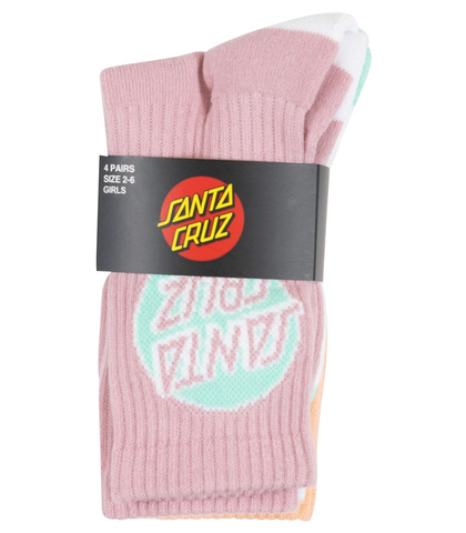 SANTA CRUZ GIRLS OTHE DOT CREW SOCK 4 PACK - PINK/WHITE