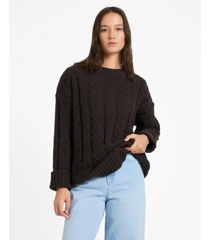 VOLCOM LADIES CABLE COVE SWEATER - VINTAGE BLACK