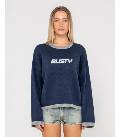 RUSTY LADIES RIDER RELAXED CREW KNIT - NAVY