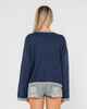 RUSTY LADIES RIDER RELAXED CREW KNIT - NAVY