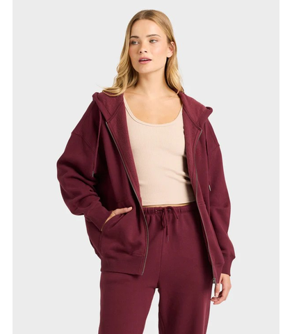 BILLABONG LADIES WAVE ESSENTAILS ZIP THRU HOODY - RED DAHLIA