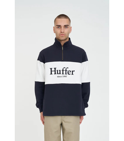HUFFER MENS CLASSIC 1/4 ZIP BLOCK JERSEY - NAVY