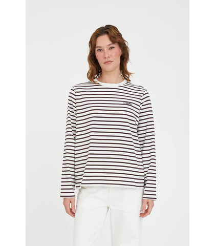 HUFFER LADIES OUI OUI L/S RELAX TEE - CHESTNUT / CHALK
