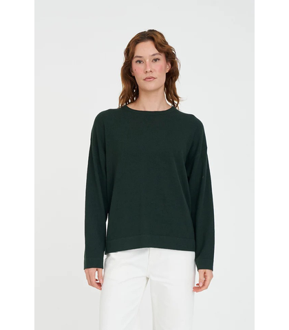 HUFFER LADIES MERINO NEVE CREW KNIT - FOREST