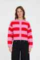 HUFFER LADIES ELLE CROP STRIPE CARDIGAN - PINK / RED