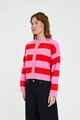 HUFFER LADIES ELLE CROP STRIPE CARDIGAN - PINK / RED