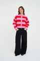 HUFFER LADIES ELLE CROP STRIPE CARDIGAN - PINK / RED