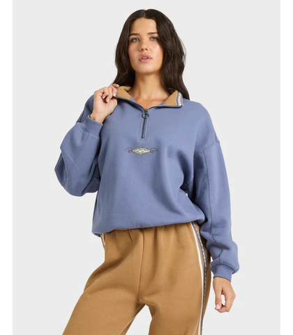 BILLABONG LADIES WAVE BREAK 1/2 ZIP CREW - STONE BLUE