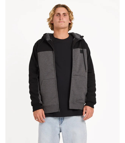 VOLCOM MENS DIVISION LINED ZIP UP HOODY - CHARCOAL HEATHER
