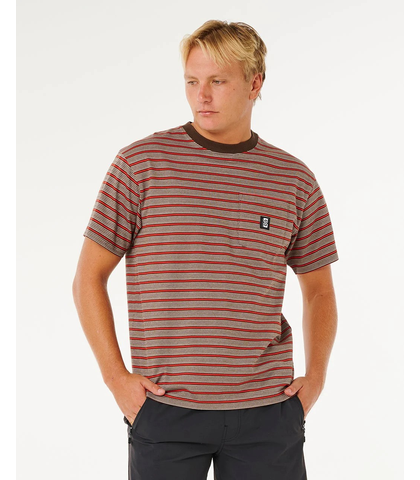 RIPCURL MENS SEARCH STRIPE TEE - COFFEE