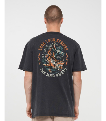 MAD HUEYS EARN STRIPES TEE - WASHED BLACK