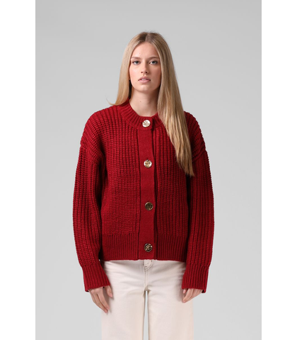 RPM LADIES CHUNKY CARDIGAN - RED PLUM