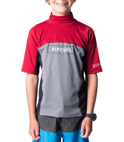 RIPCURL BOYS UNDERLINE BLADE S/S RASHSHIRT - BURNT RED