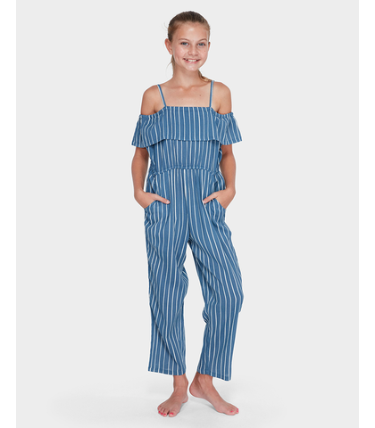 BILLABONG GIRLS INDIGO STRIPE JUMPSUIT - INDIGO