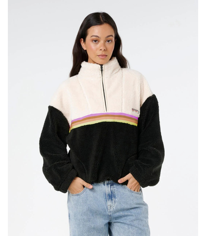 RIPCURL LADIES SURF REVIVAL POLAR FLEECE - WASHED BLACK / RAINBOW