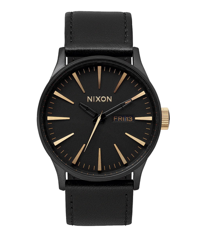 NIXON SENTRY LEATHER WATCH - MATTE BLACK / GOLD