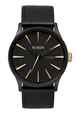 NIXON SENTRY LEATHER WATCH - MATTE BLACK / GOLD