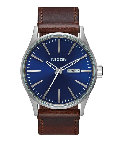 NIXON SENTRY LEATHER WATCH - BLUE / BROWN