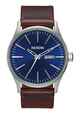 NIXON SENTRY LEATHER WATCH - BLUE / BROWN