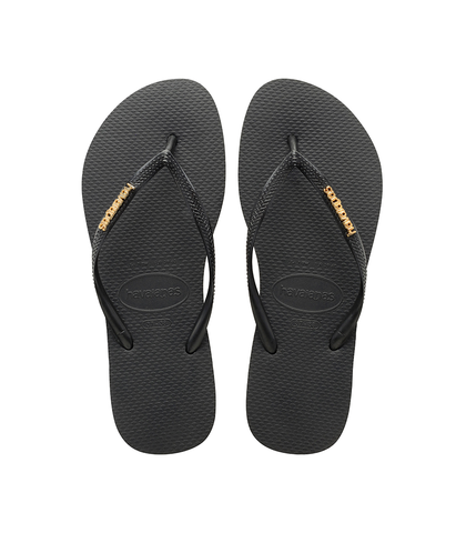 HAVAIANA'S SLIM LOGO METALLIC JANDAL - BLACK / GOLD